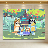 Layoris Cartoon Dog Tree Happy Birthday Backdrop